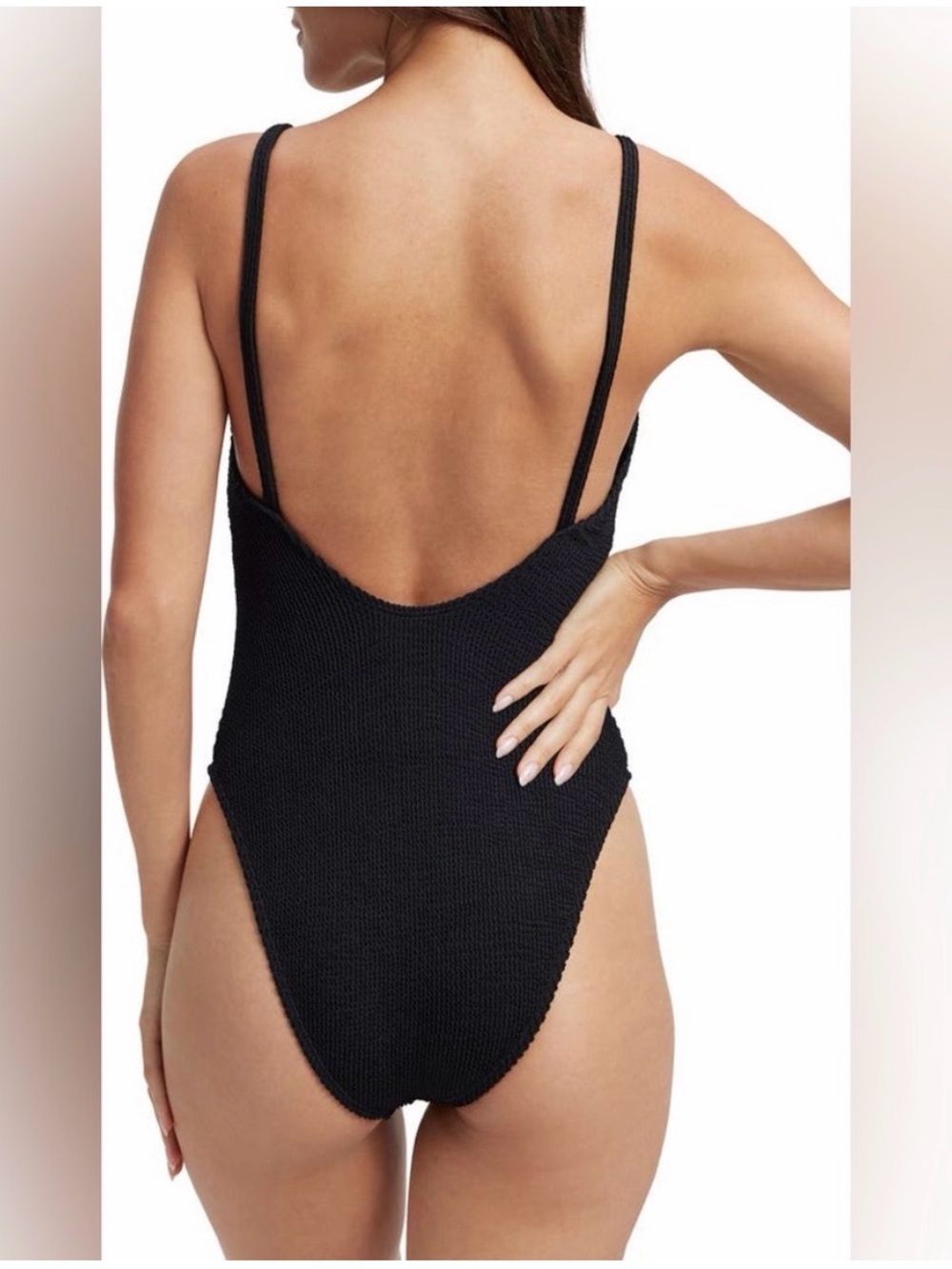 Good American Always Fits Black Textured Scoop-Back Swimsuit Size S/M NWT - Picture 2 of 8